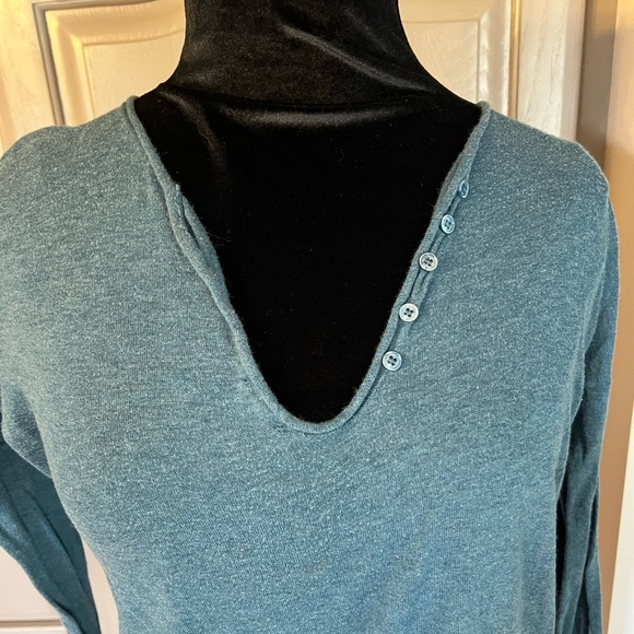 Zadig & Voltaire Teal Blue Fine Knit Henley Sweater with Skull Bak Design - Picture 6 of 6